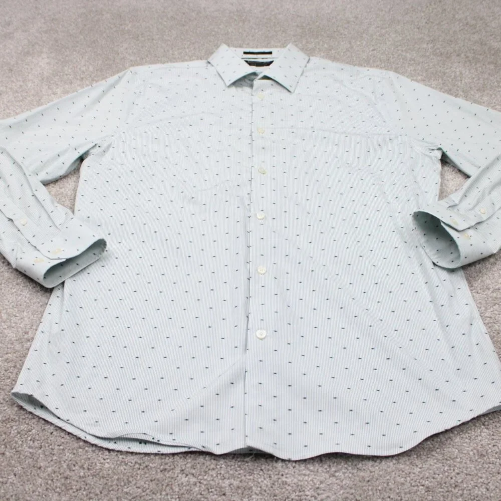 Banana Republic Shirt Mens Large Green Geometric Slim Fit Wrinkle Resistant L/S‎